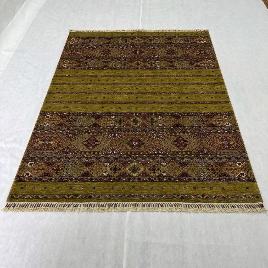Olive Striped Tribal Diamond Rug