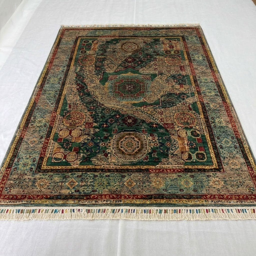 Kashan Lattice Abrash Medallion Area Rug