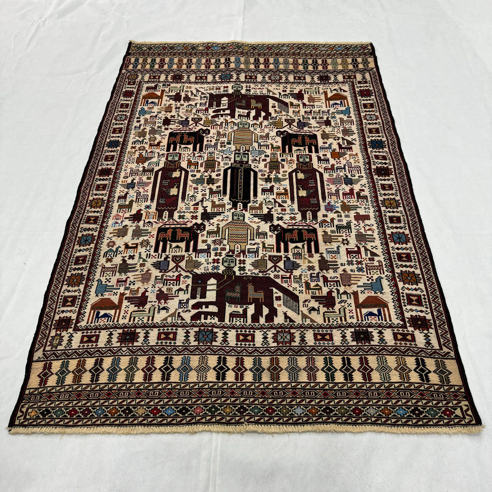Traditional Neutral Beige Geometric Medallion Kilim