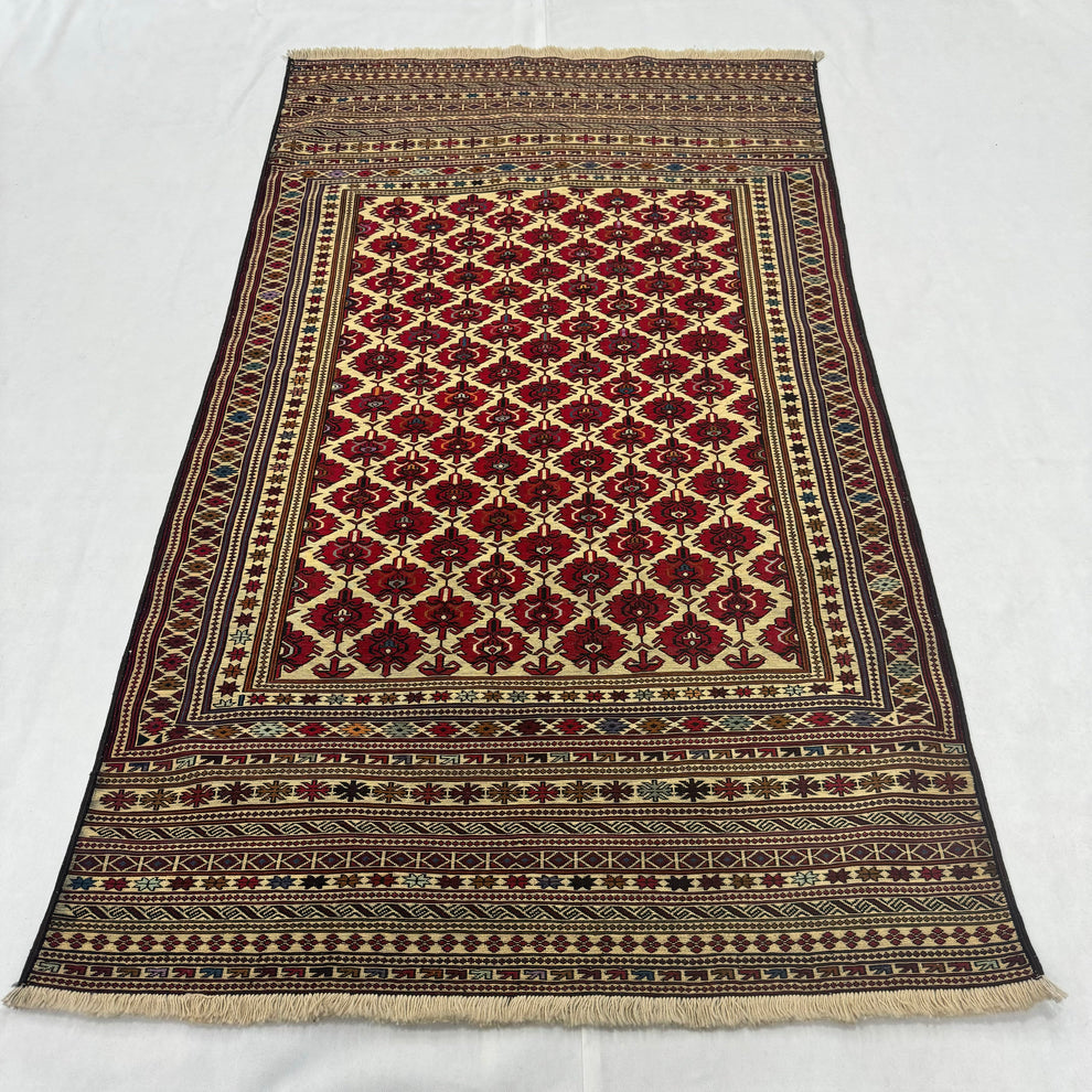 Neutral Cream Center Geometric Border Kilim