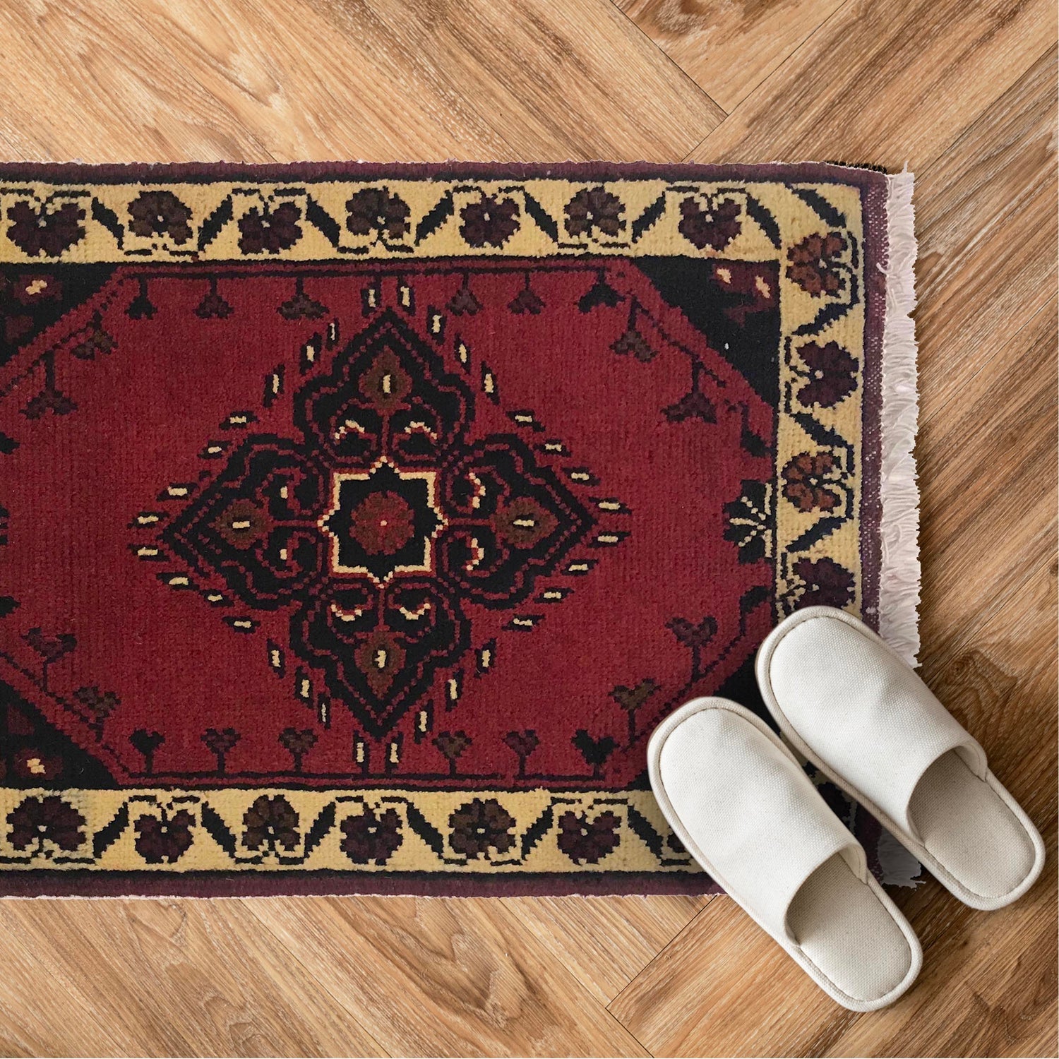Gold-Fringed Cardinal Hearth Rug