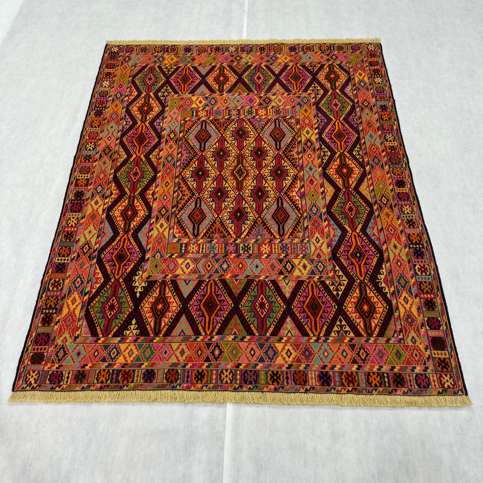 Belgic Traditional Terracotta Geometric Bordered Mat