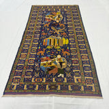 Shikargah Royal Indigo Hunting Scene Long Runner Mat
