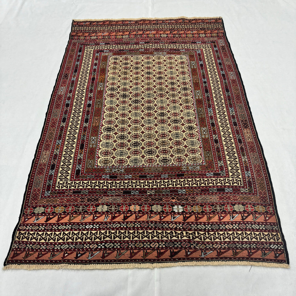 Mosaic Geometric Block Pattern Burgundy Kilim