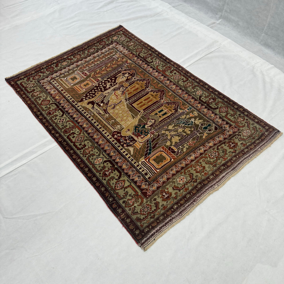 Vintage Earth-Tone Tribal Geometric Wool Mat
