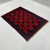 Bold Red and Charcoal Tribal Repeat Elephant Foot Gul Mat