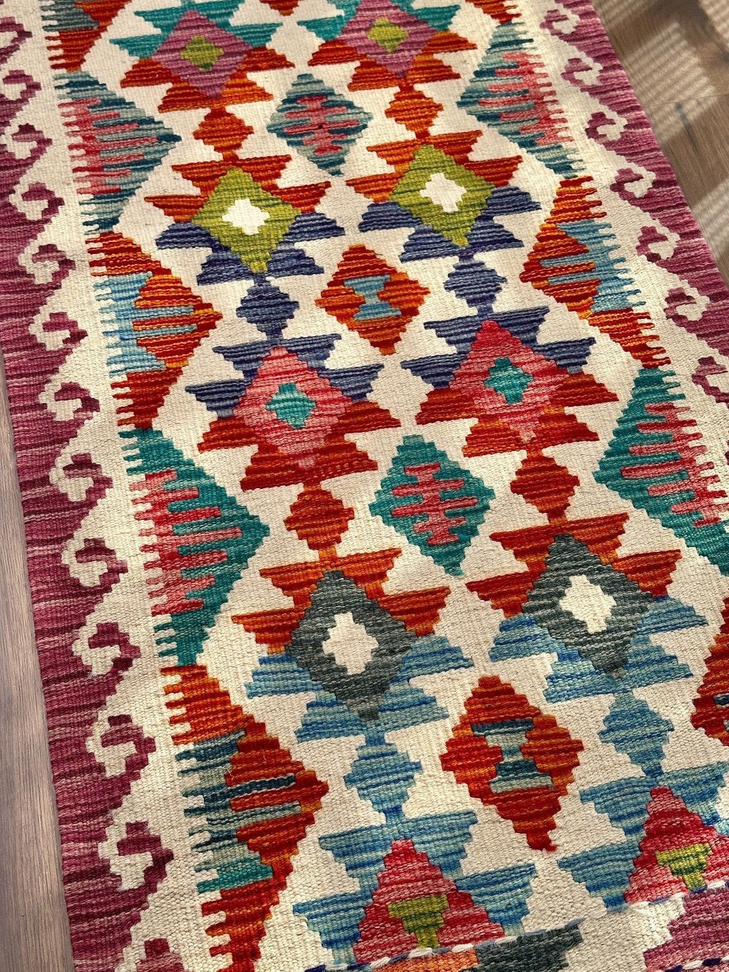 Vibrant Multi-Toned Flatweave Accent Kilim