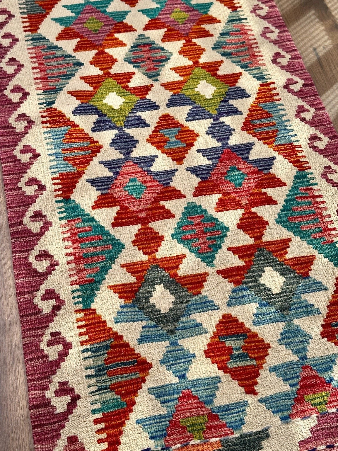 Vibrant Multi-Toned Flatweave Accent Kilim