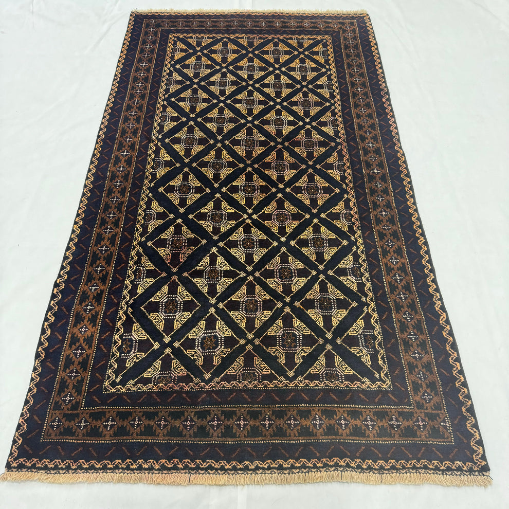 Nomadic Charcoal Tribal Geometric Grid Pattern Mat