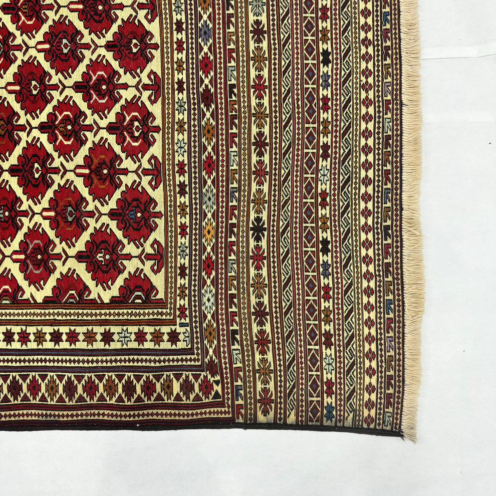 Neutral Cream Center Geometric Border Kilim