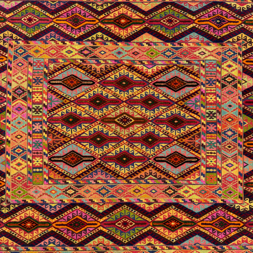 Belgic Traditional Terracotta Geometric Bordered Mat