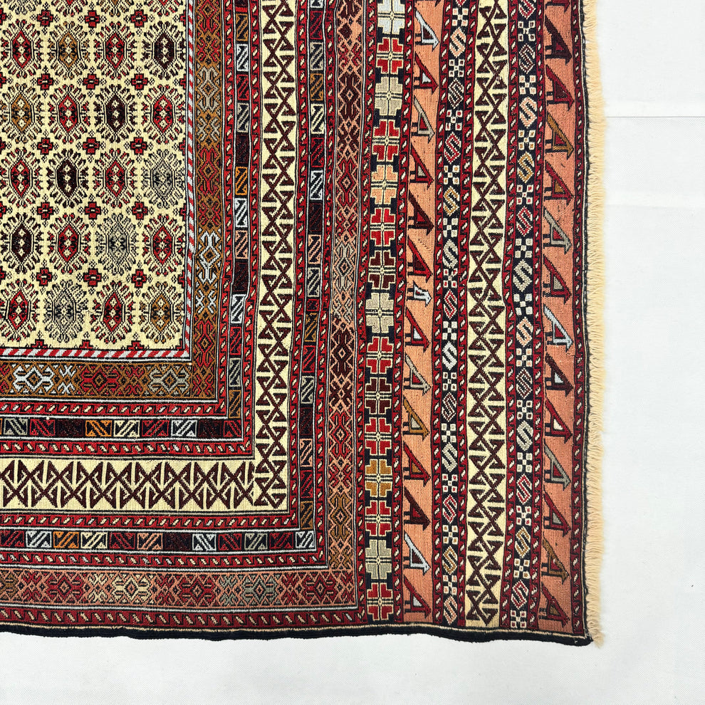 Mosaic Geometric Block Pattern Burgundy Kilim