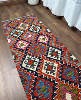 Geometric Lozenge Medallion Kilim Runner