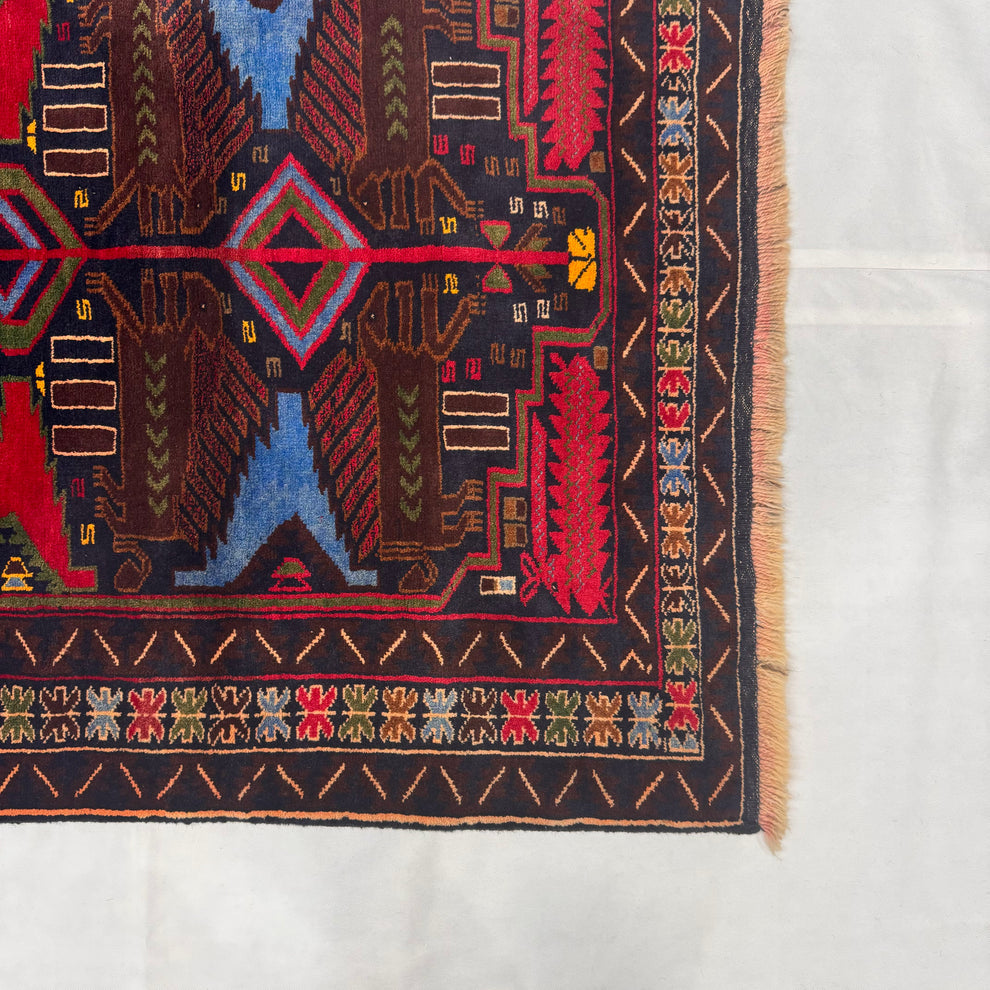 Deep Navy Baluchi Handmade Stylized Floral Motif Mat
