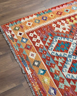Bright Terracotta & Teal Flatweave kilim