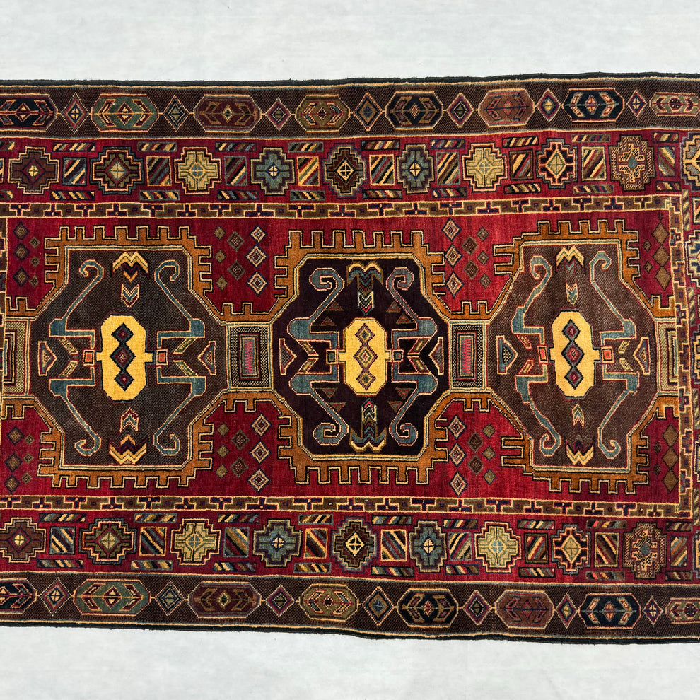 Persian Keshan Style Triple Medallion Rust Red Mat