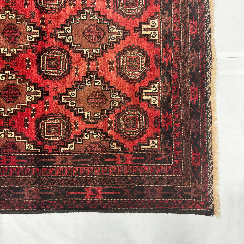Bold Red and Charcoal Tribal Repeat Elephant Foot Gul Mat