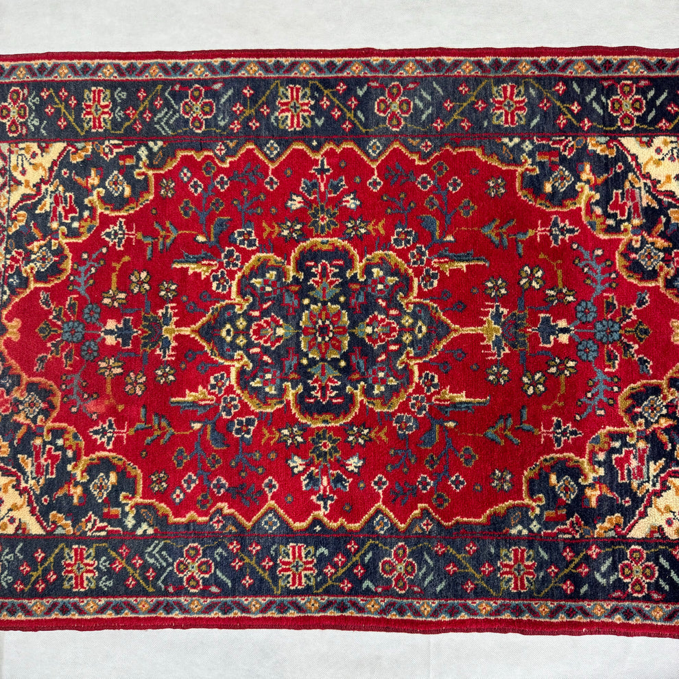 Persian Heriz Style Crimson Center Medallion Mat