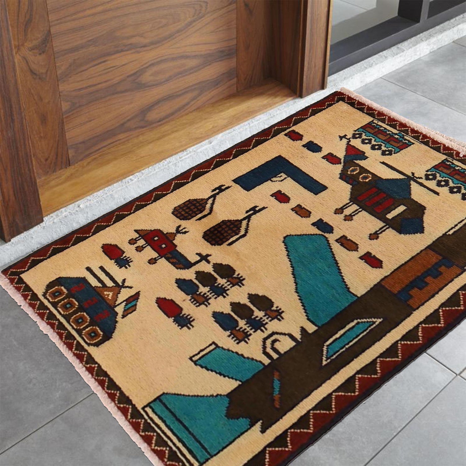 Turquoise Tribal Blockwork Carpet