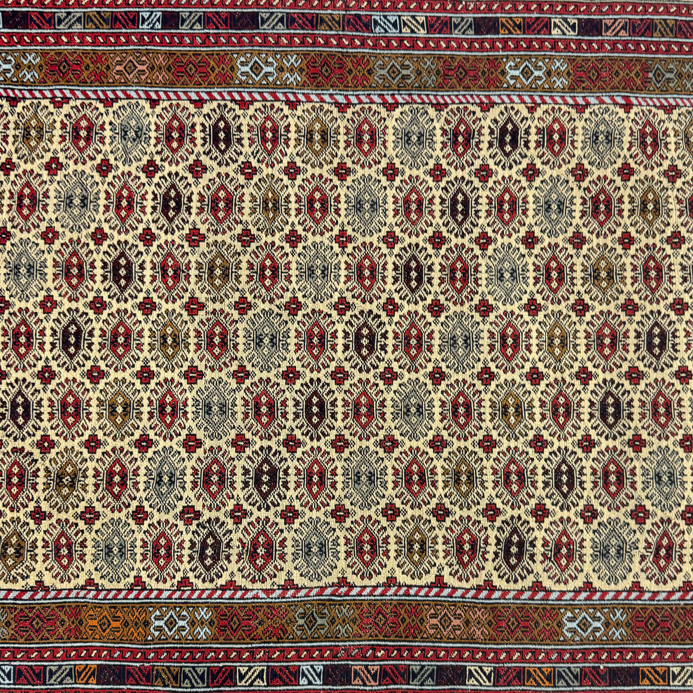 Mosaic Geometric Block Pattern Burgundy Kilim