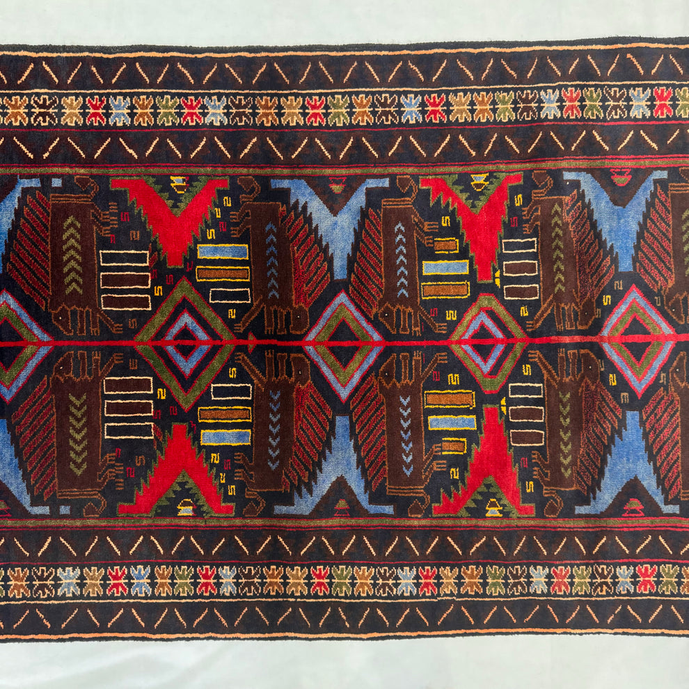 Deep Navy Baluchi Handmade Stylized Floral Motif Mat
