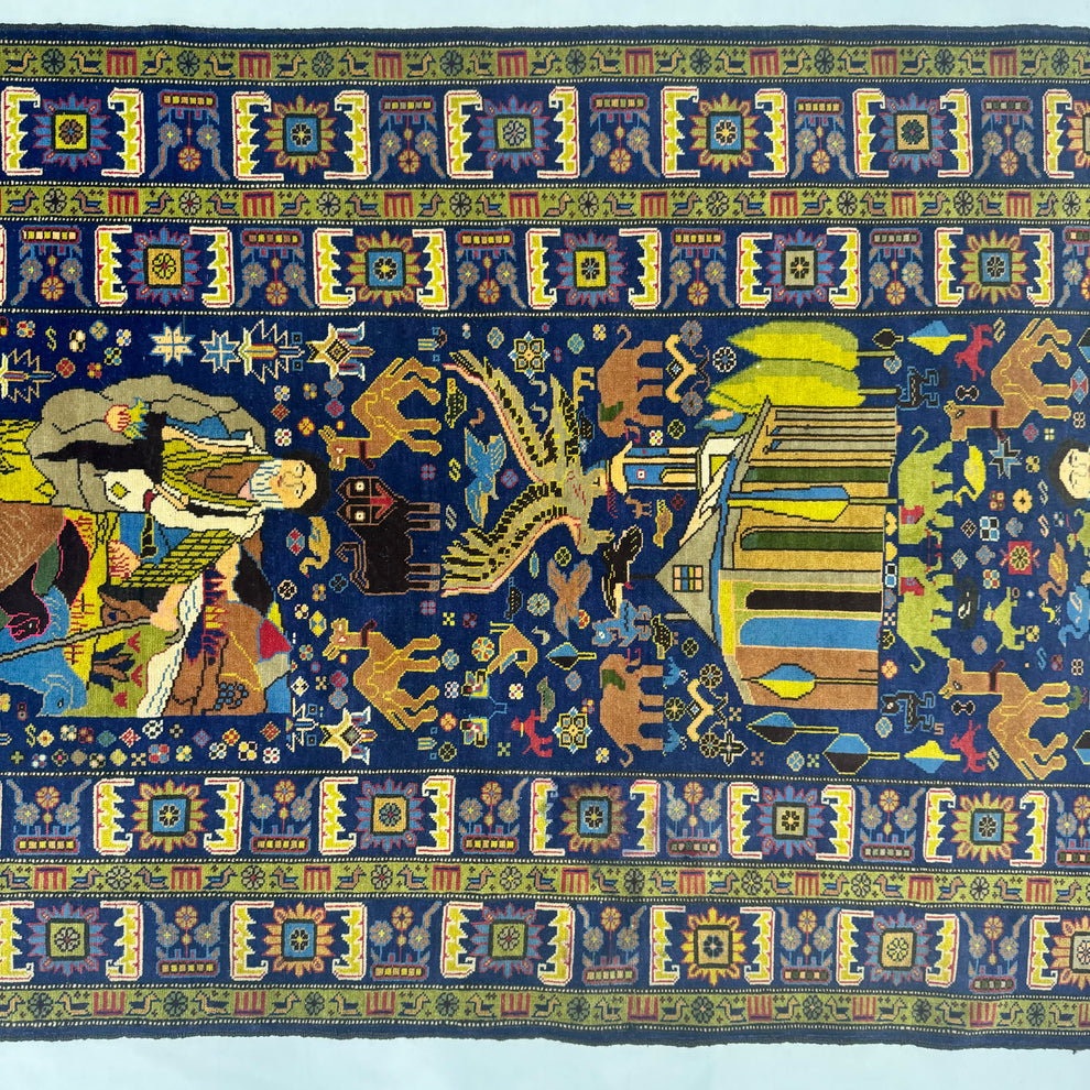 Shikargah Royal Indigo Hunting Scene Long Runner Mat