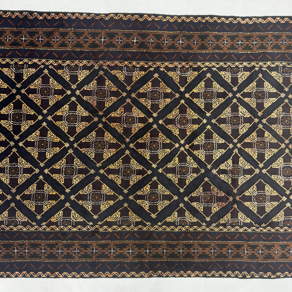 Nomadic Charcoal Tribal Geometric Grid Pattern Mat