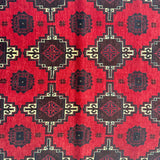 Bold Red and Charcoal Tribal Repeat Elephant Foot Gul Mat