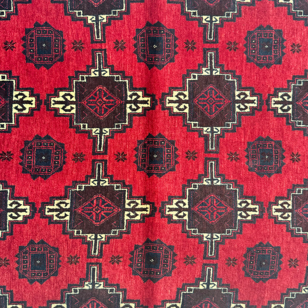 Bold Red and Charcoal Tribal Repeat Elephant Foot Gul Mat