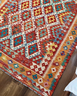 Bright Terracotta & Teal Flatweave kilim
