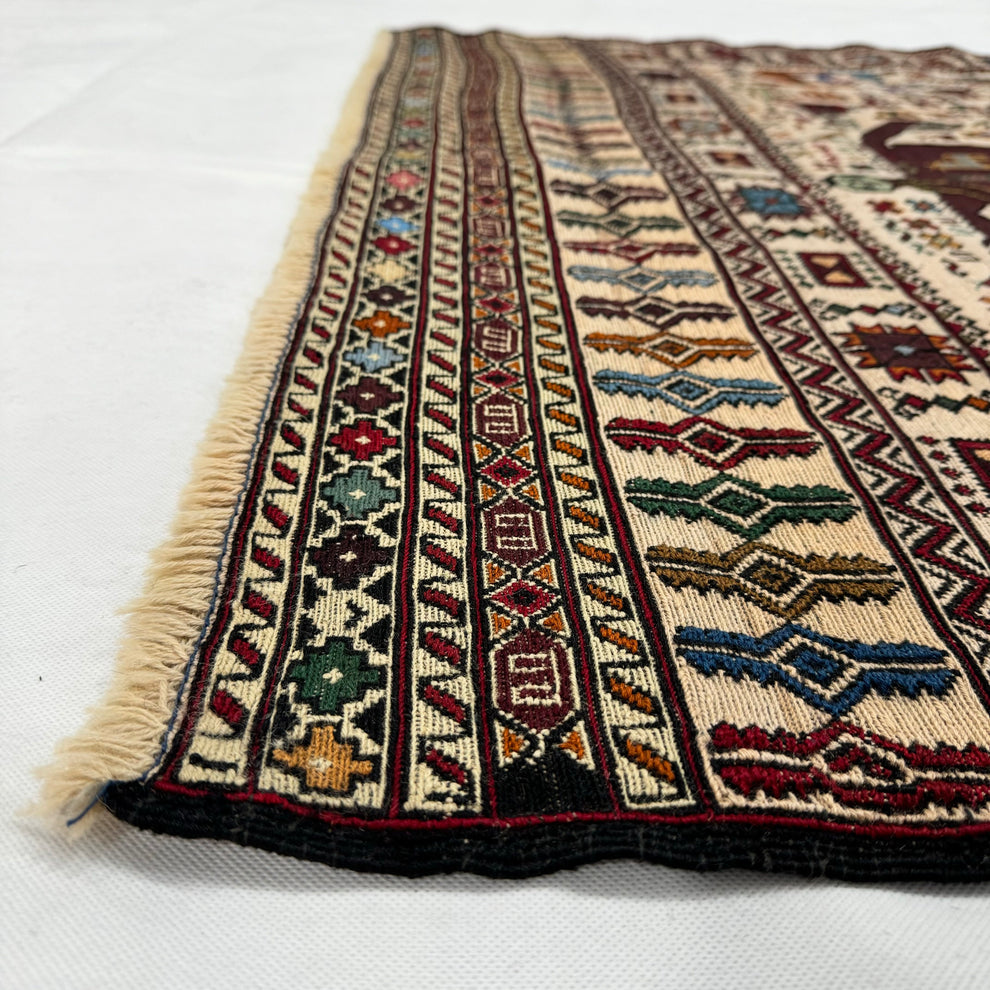 Traditional Neutral Beige Geometric Medallion Kilim