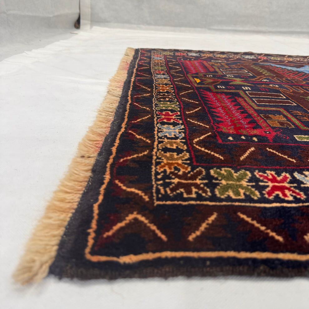 Deep Navy Baluchi Handmade Stylized Floral Motif Mat