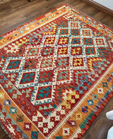 Bright Terracotta & Teal Flatweave kilim