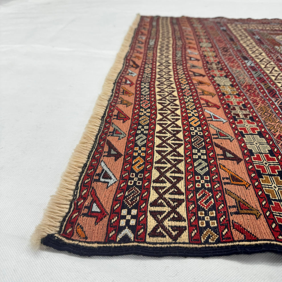 Mosaic Geometric Block Pattern Burgundy Kilim