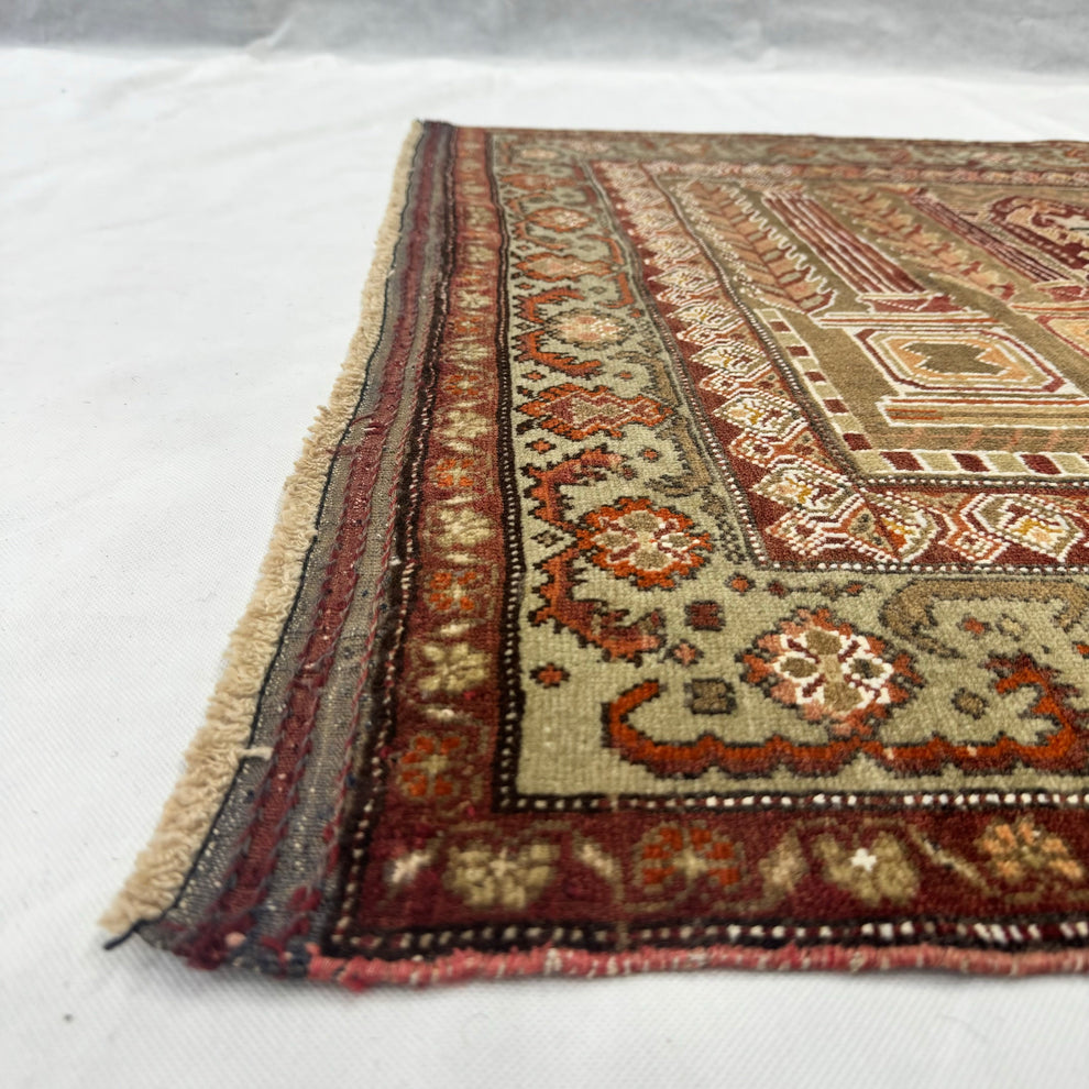 Vintage Earth-Tone Tribal Geometric Wool Mat