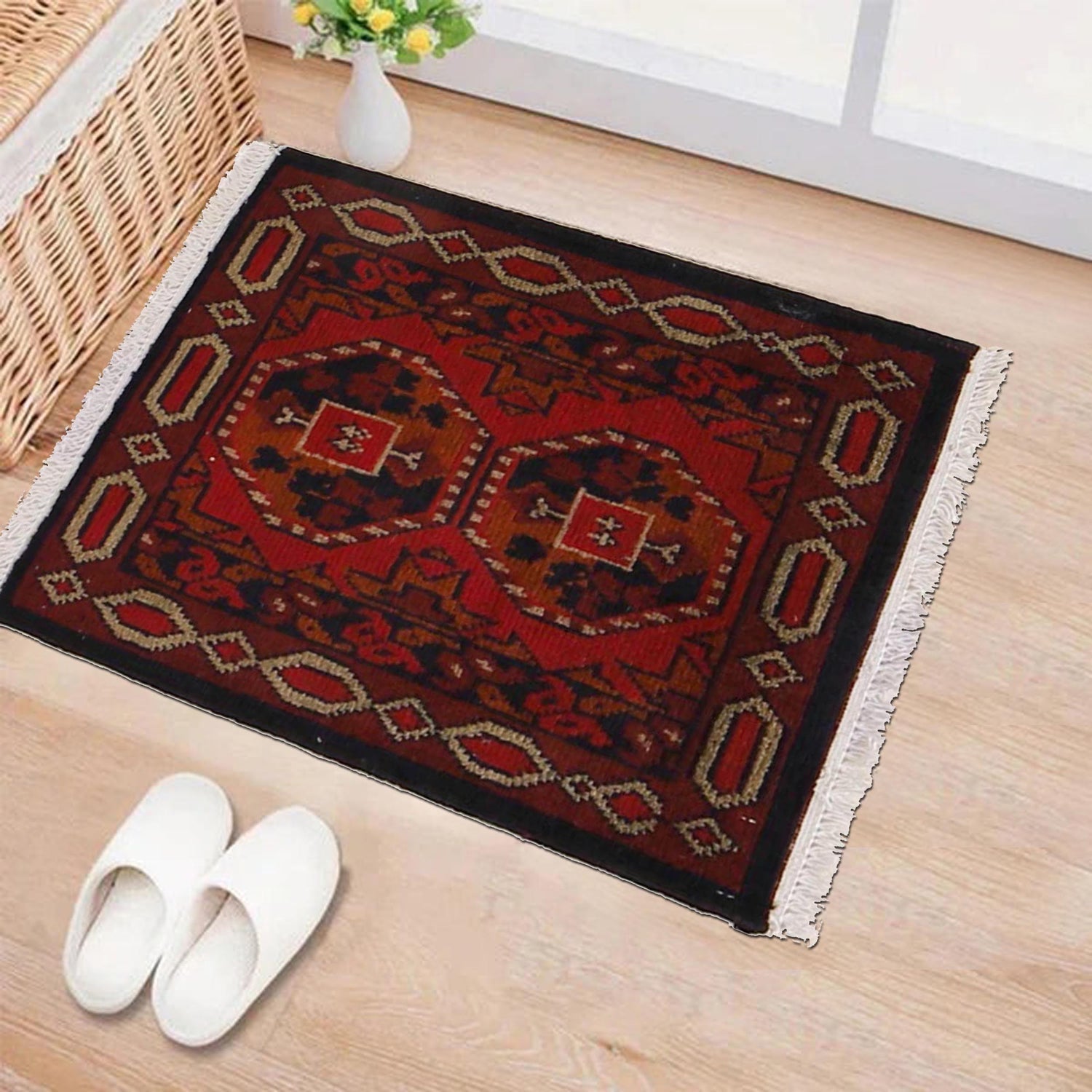 Maroon Lattice Threshold Carpet