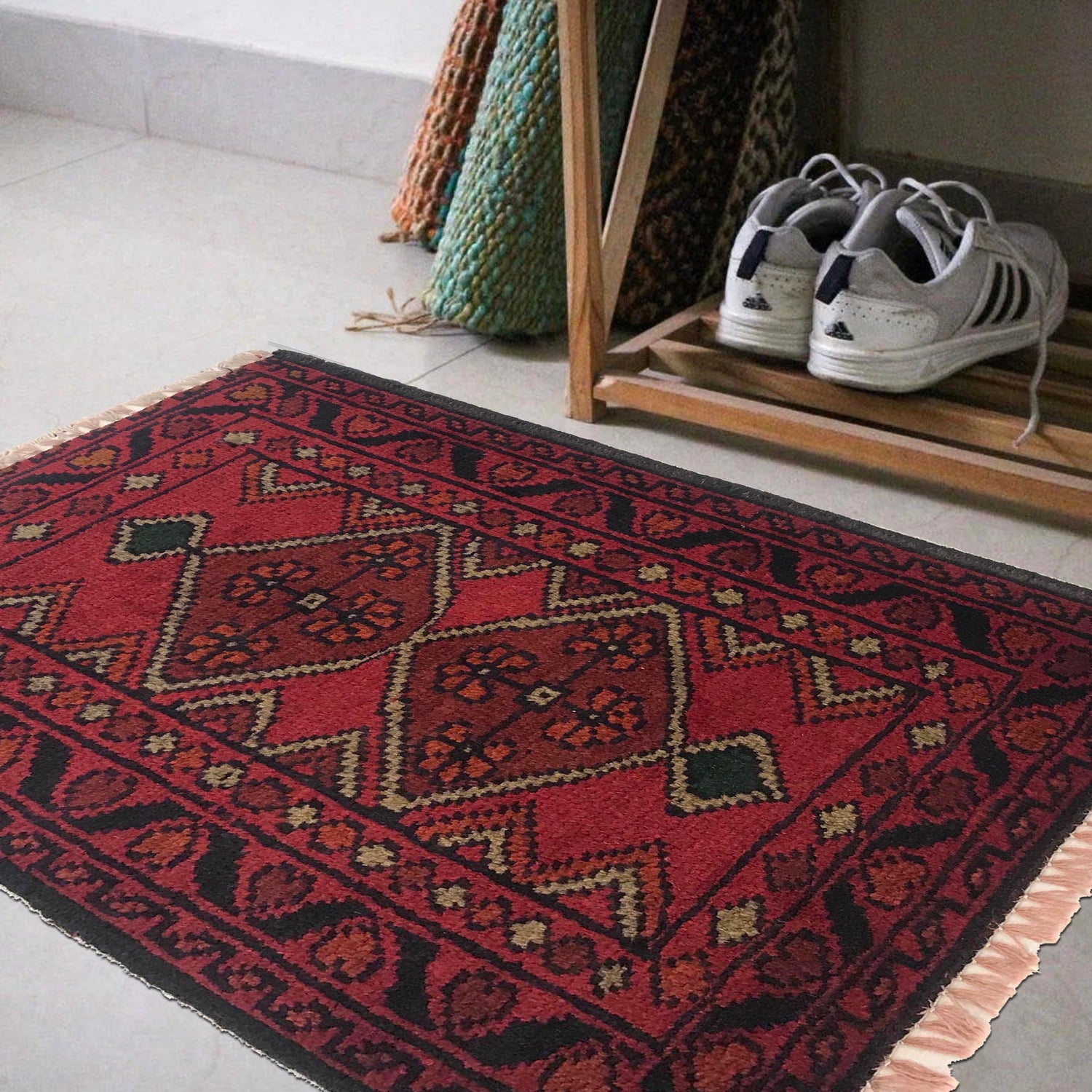 Burgundy Diamond-Core Floorcloth