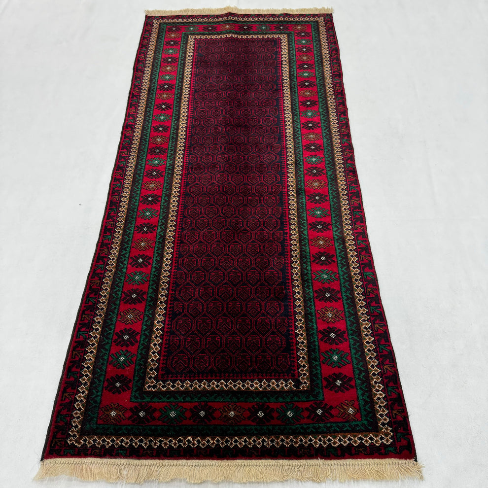 Deep Burgundy Baluchi Handmade Bordered Mat