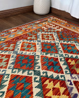 Bright Terracotta & Teal Flatweave kilim