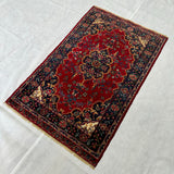 Persian Heriz Style Crimson Center Medallion Mat