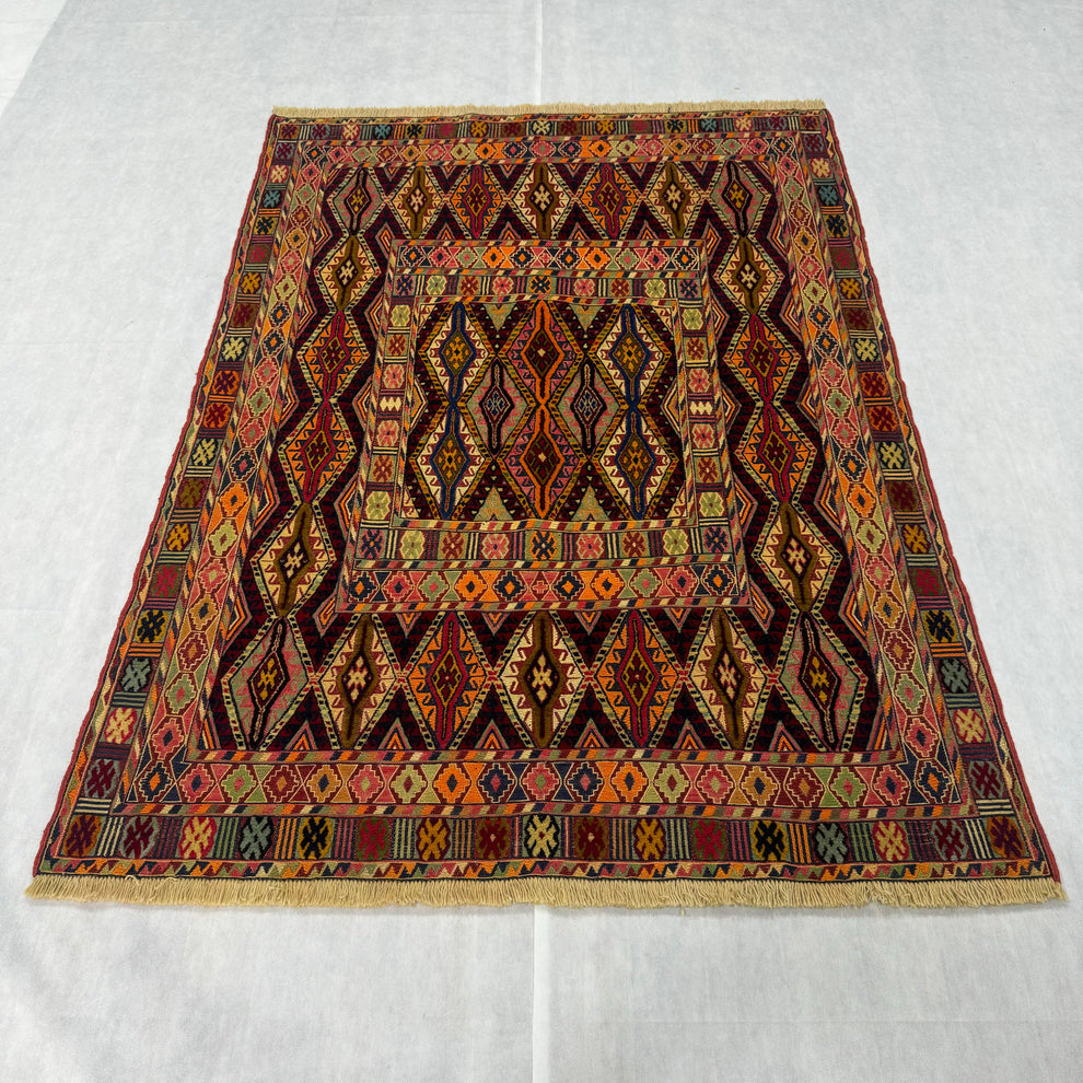 Classic Baluchi Geometric Repeat Motif Amber Mat