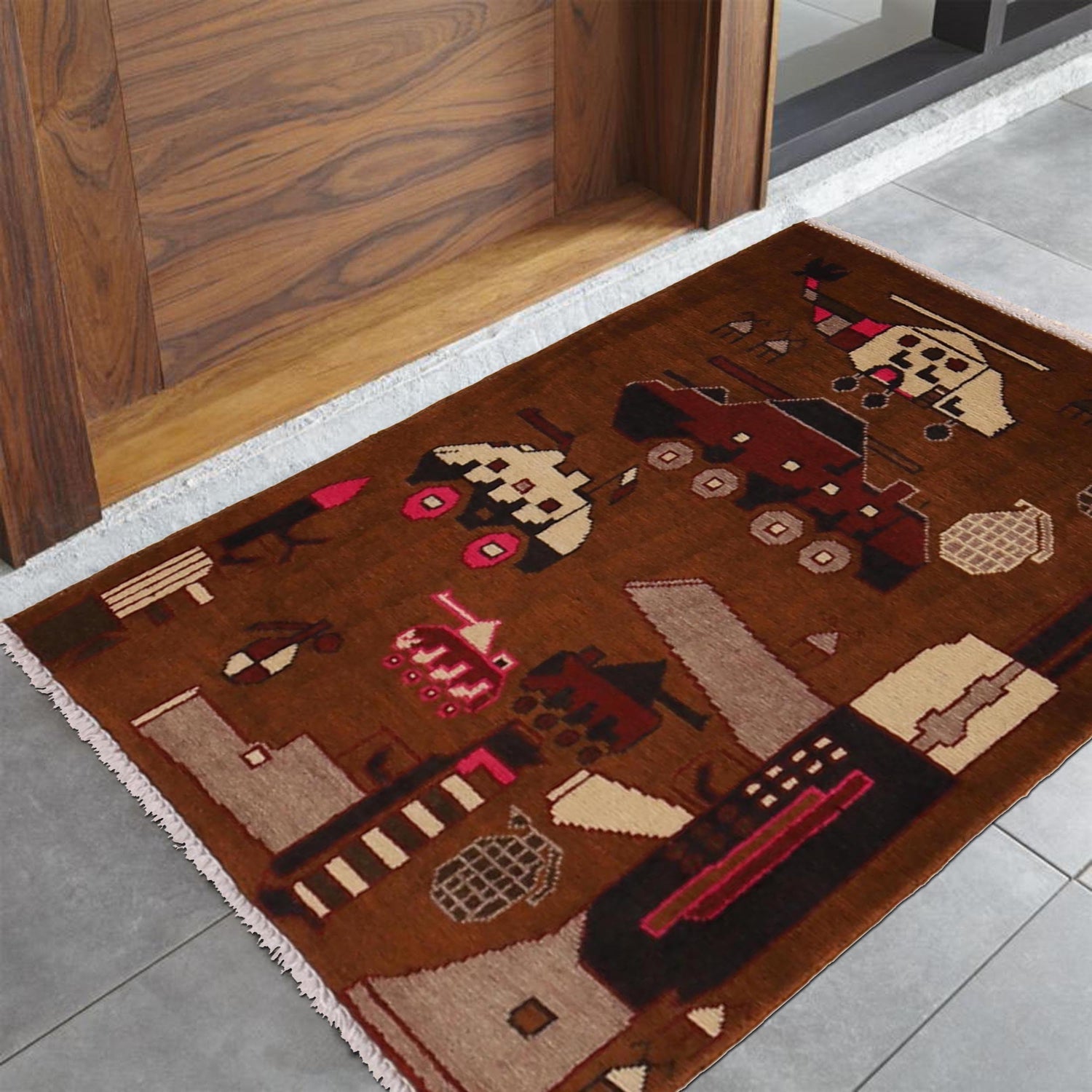 Turquoise Tribal Blockwork Carpet