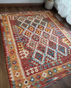 Bright Terracotta & Teal Flatweave kilim