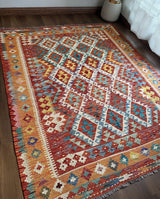 Bright Terracotta & Teal Flatweave kilim
