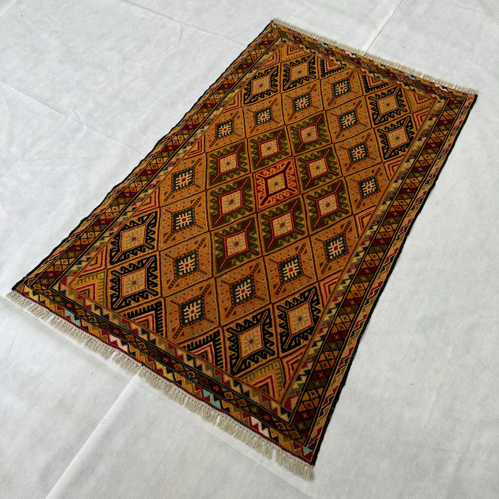 Antique Ochre Tribal Geometric Handmade Mat