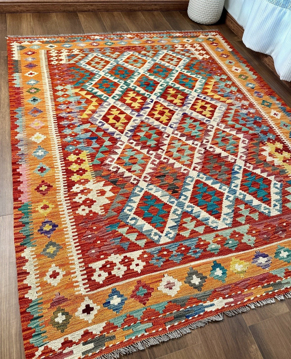Bright Terracotta & Teal Flatweave kilim