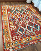 Bright Terracotta & Teal Flatweave kilim