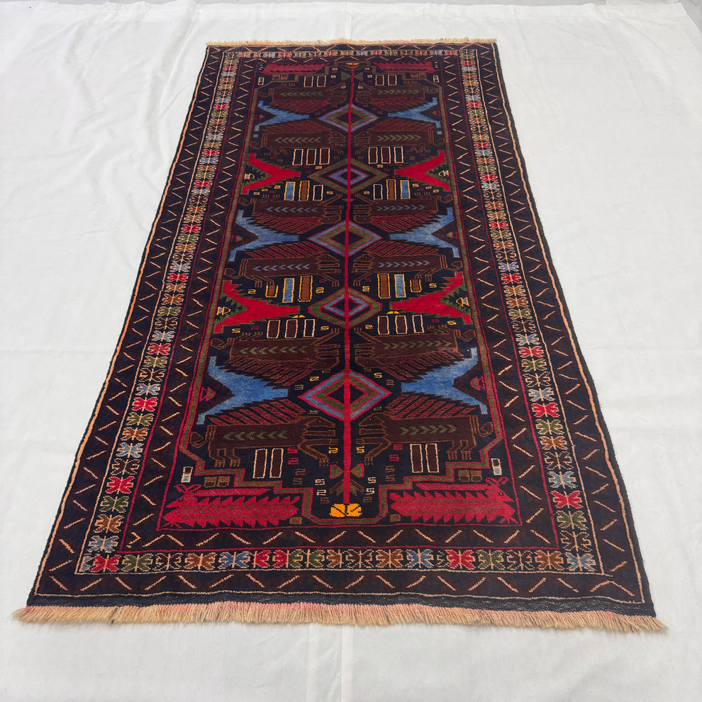 Deep Navy Baluchi Handmade Stylized Floral Motif Mat