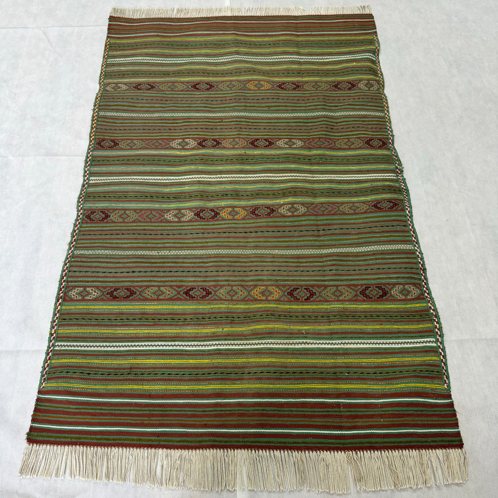 Sage Green Striped Flatweave Kilim