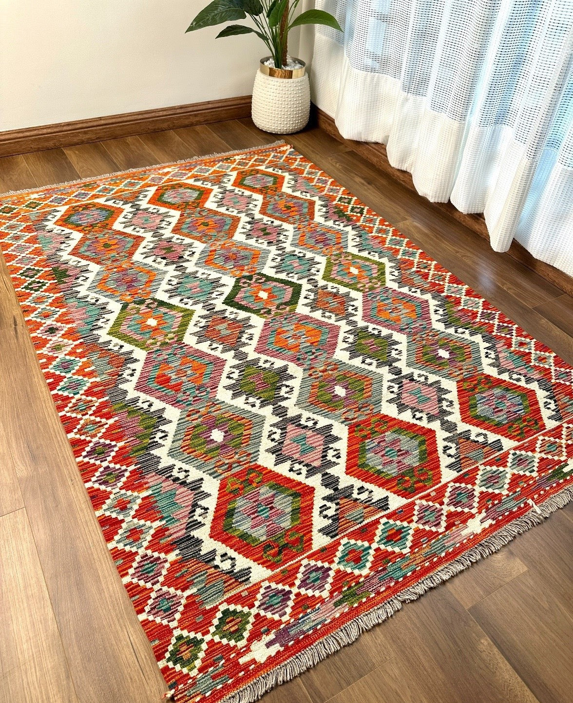 Kazak Hexagonal Lattice Kilim